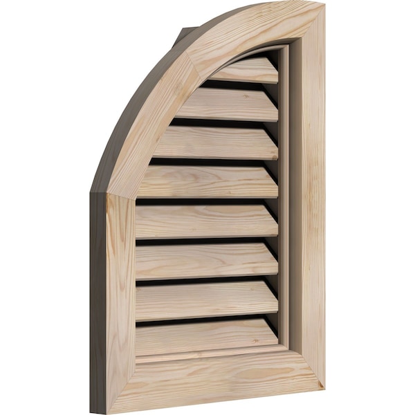 Quarter Round Top Left Unfinished, Functional, Pine Gable Vent W/Brick Mould Face Frame, 10W X 16H